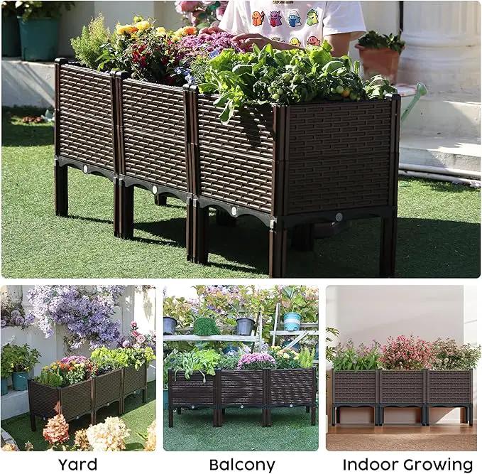 47x15x19in Raised Garden Beds Outdoor, Polypropylene Elevated Planter Boxes Outdoor for Vegetables, Flowers, Herbs, Garden Box with Drain Outlet, Heat and Frost Resistance Planters, 330lb Capacity by GreenHaven Gardens
