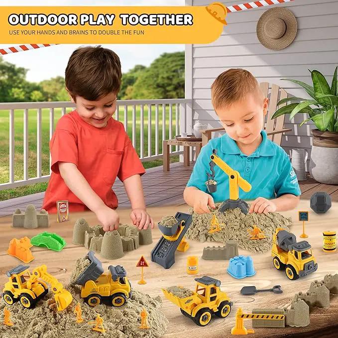 Asoxt 43-Piece Construction Sensory Playset – 2 lbs Play Sand, 4 DIY Trucks, Crane & Road Signs – Creative Sandbox Toy for Kids Ages 3+ by GreenHaven Gardens