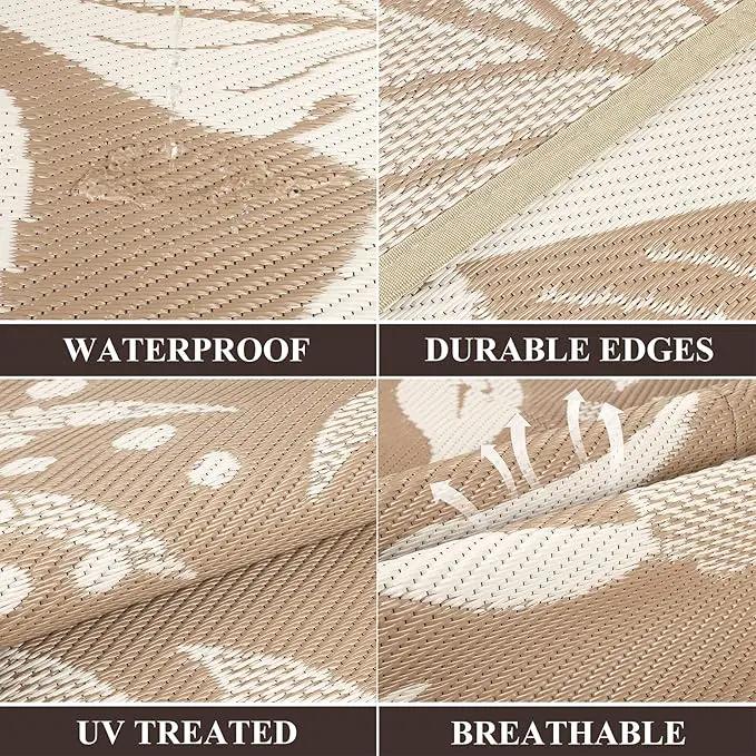 Pauwer Waterproof Outdoor Rug 6x9, Reversible Plastic Straw Patio Camping Rug, Indoor Outdoor RV Mat Carpet for Deck, Camper, Porch, Balcony, Backyard, Picnic, Floral Brown by GreenHaven Gardens