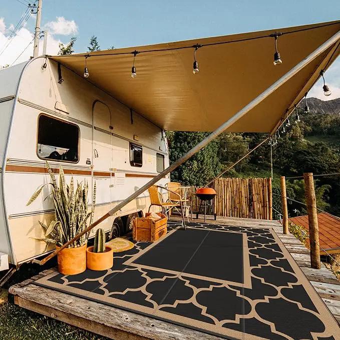 GENIMO 10 ' x 14 ' Outdoor Rug Waterproof for Patio Decor, Foldable Reversible Plastic Straw Area Rugs Mat for Camper, Outside Carpet for Rv, Deck, Porch, Picnic, Beach, Balcony, Black & Brown by GreenHaven Gardens