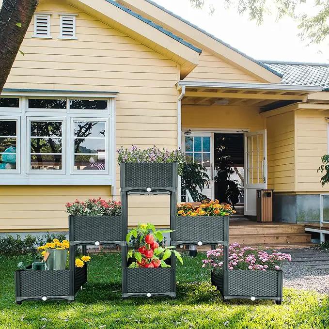 MAYOLIAH Garden Raised Bed Kit, 6 Elevated Planter Boxes with Drainage Holes, Taller Plastic Garden Bed for Vegetables Herbs Flowers Fruits Planting in Front Porch Yard Patio Balcony, Grey by GreenHaven Gardens