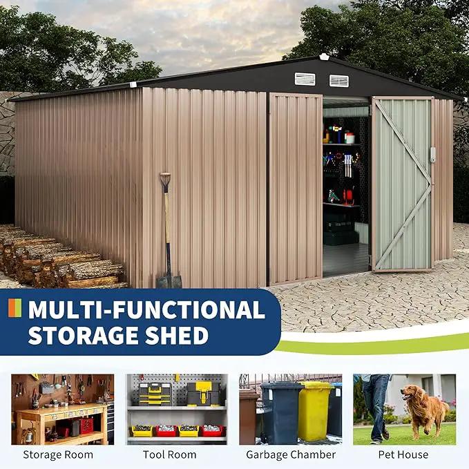10x12 FT Metal Storage Sheds Outdoor with Floor, Metal Yard Sheds Garden Shed Kit, MetalTool Shed with Lockable Door, Metals UtilitySheds Buildings with Air Vent for Backyard Garden Patio Lawn by GreenHaven Gardens