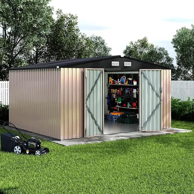 10x12 FT Metal Storage Sheds Outdoor with Floor, Metal Yard Sheds Garden Shed Kit, MetalTool Shed with Lockable Door, Metals UtilitySheds Buildings with Air Vent for Backyard Garden Patio Lawn by GreenHaven Gardens
