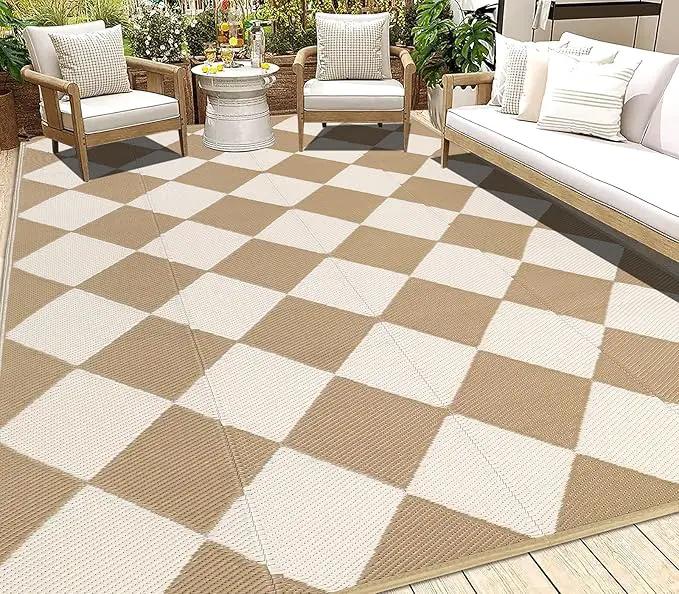 HEBE Outdoor Rug Waterproof 8x10, Plastic Straw Rug Camping Rug, Reversible Outdoor Patio Rugs RV Mat Clearance, Indoor Outside Floor Carpet for Porch,Deck,Camper,Balcony,Backyard by GreenHaven Gardens