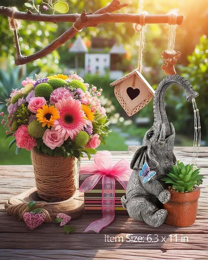 Solar Powered Resin Elephant Garden Statue with Water Fountain Light - Durable Outdoor Decor for Patio and Lawn - Unique Elephant Gift for All Ages by GreenHaven Gardens