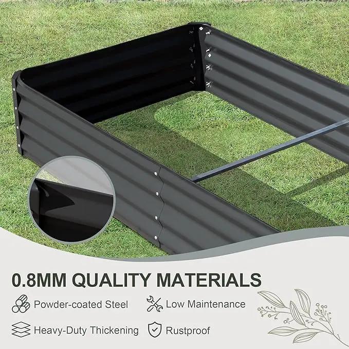 Domi Galvanized Raised Garden Bed, 8x4x1Ft Thickening Metal Planter Box for Vegetables Bottomless for Backyard Outdoor, 1" Deep w/ 228 Gallon Capacity - Dark Gray by GreenHaven Gardens