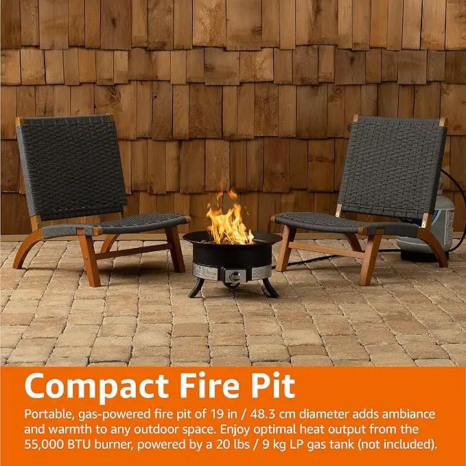 Amazon Basics Portable Propane Fire Pit, 19 inch Round Gas for Patio, 55,000 BTU Carry Strap by GreenHaven Gardens