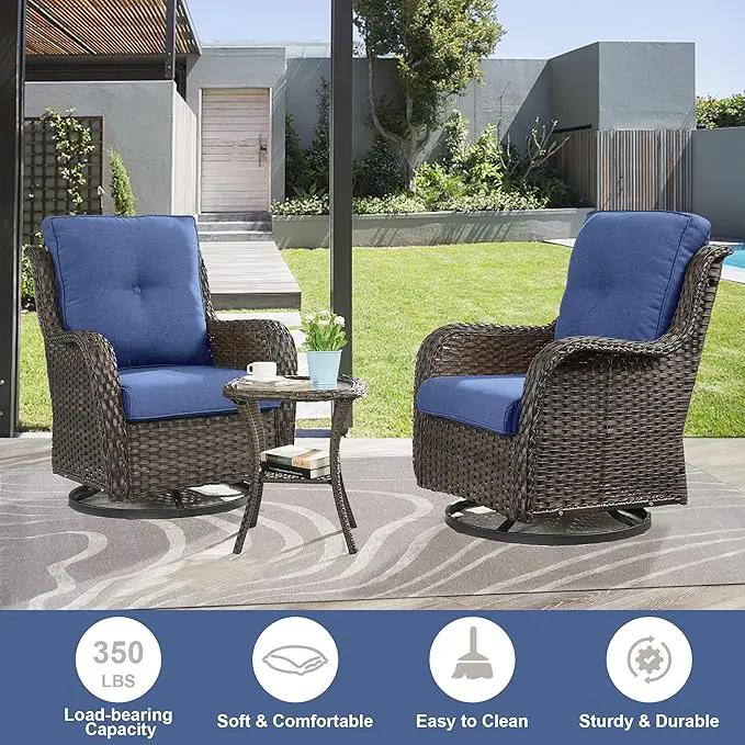 5 Pieces Patio Furniture Sets Wicker Outdoor Furniture, Rattan Patio Swivel Glider Chairs with 2 Ottoman and Glass Side Table by GreenHaven Gardens