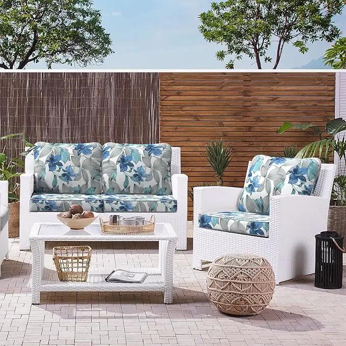 LVTXIII Outdoor Seat and Back Cushion Patio Deep Seat Cushion Set Seasonal Chair Cushion for Wicker Chairs and Garden Furniture Decoration, 24"x24"x4", Clemens Noir Blue by GreenHaven Gardens