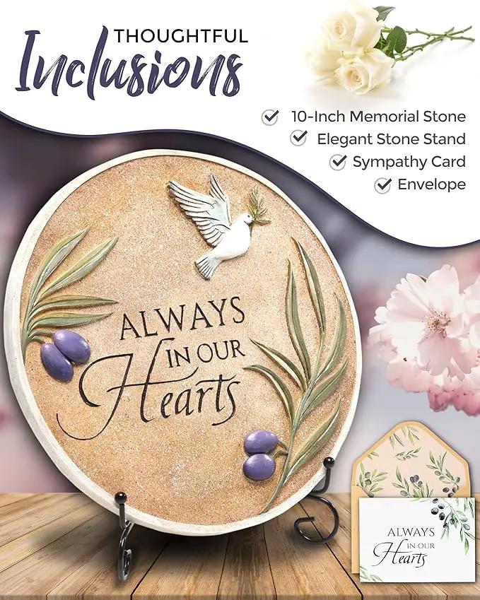 10-Inch Garden Memorial Stone with Included Plaque Stand & Sympathy Card, Memorial Plaques for Outdoors with Peace Dove Amongst Olive Branches, Memorial Stepping Stone for Loss of Loved One by GreenHaven Gardens