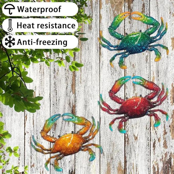 John's Studio Metal Crab Sea Wall Decor Outdoor Garden Hanging Art Sculptures Home Ocean Theme Decorations for Kitchen Bathroom and Pool - 3 PCS by GreenHaven Gardens