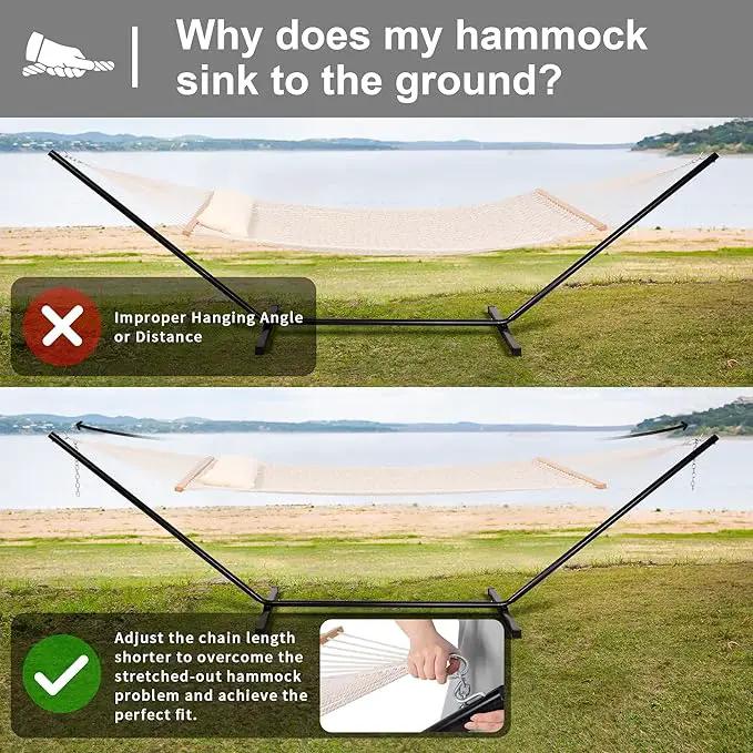 SUNCREAT Double Outdoor Hammock with Stand Included, Portable Cotton Rope 2 Person Hammock for Outdoor, Patio, Garden, Backyard, Beige by GreenHaven Gardens