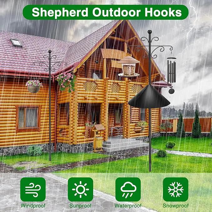Bird Feeder Pole for Outdoors Heavy Duty Squirrel Proof, 2 Pack 108 Inch Adjustable Tall Shepherds Hooks for Outdoor with 5 Prongs Base, Double Shepherd Hooks (2 Pack Black, 108 Inch) by GreenHaven Gardens