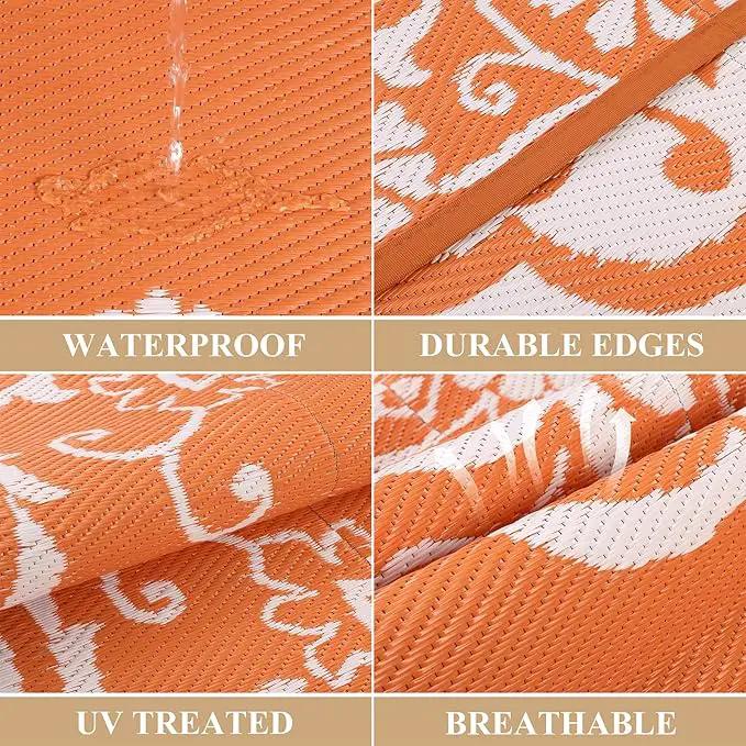 Pauwer Waterproof Outdoor Rug 8x10, Reversible Plastic Straw Patio Camping Rug, Indoor Outdoor RV Mat Carpet for Deck, Camper, Porch, Balcony, Backyard, Picnic, Boho Orange by GreenHaven Gardens