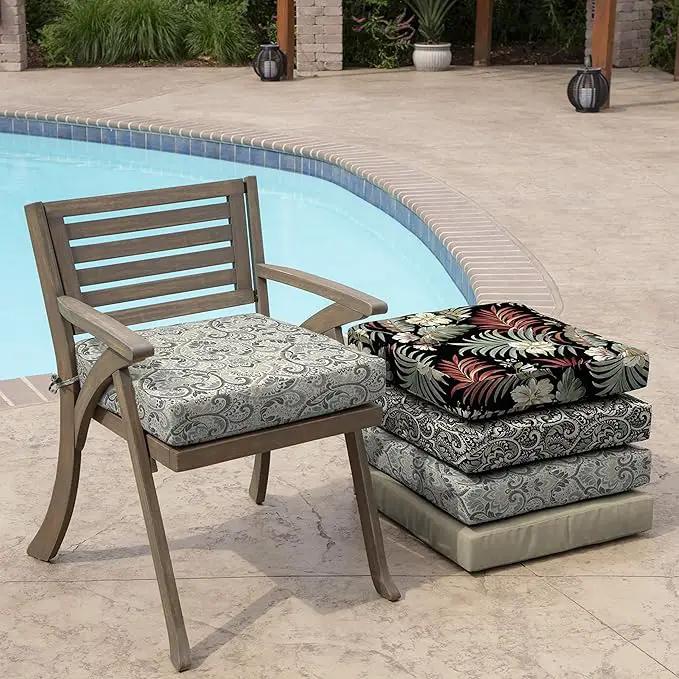 Arden Seat Cushion, 21 x 21, Rain-Proof, Fade Resistant, Cushion for Patio Dining, Adirondack, and Outdoor Chairs Neutral Aurora Damask by GreenHaven Gardens