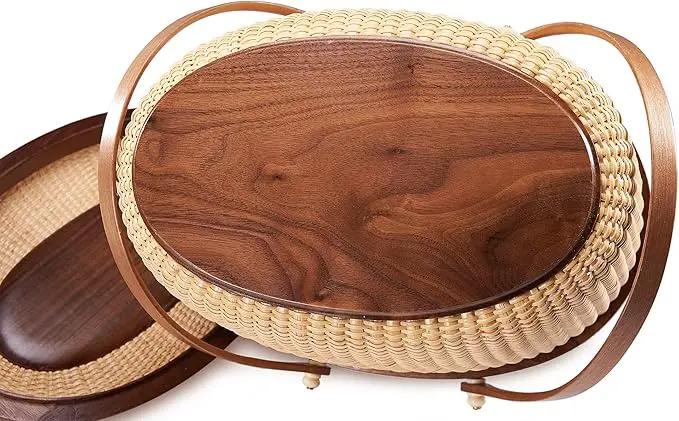 Nantucket Style Basket Picnic Basket Rattan Handmade Products Woven Sewing Storage Basket Two Swing Handles Tote Bag for Women by GreenHaven Gardens
