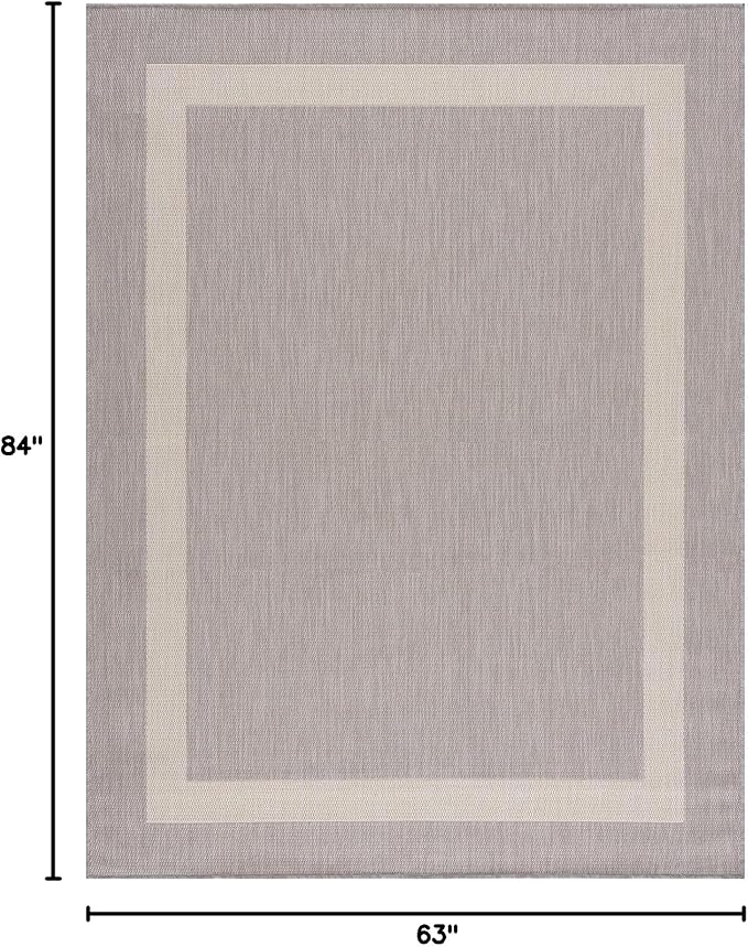 CAMILSON Outdoor Rug 8x10,Modern Outside Rugs for Patios Porches Waterproof Durable Washable Non-Shedding, Easy-to-Clean Indoor Outdoor Area Carpet (8 x 10, Bordered - Gray/White) by GreenHaven Gardens