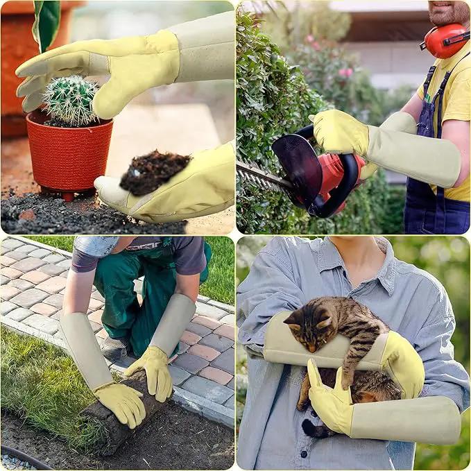 HANDLANDY Rose Pruning Gardening Gloves for Men Women, Thorn Proof Forearm Protection Leather Garden Gloves, Gardening Gifts for Gardeners (Beige- Goatskin, X-Large (Pack of 1)) by GreenHaven Gardens