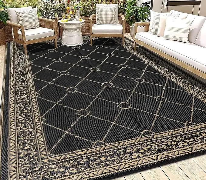 HEBE Outdoor Rug Waterproof 6x9, Reversible Plastic Straw Rug RV Camping Rug, Indoor Outdoor Patio Mat Clearance, Outside Carpet for Porch,Deck,Camper,Balcony,Backyard,Picnic by GreenHaven Gardens