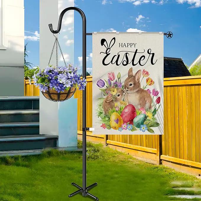 XDW-GIFTS Upgraded Garden Flag Holder Stand with Shepherd Hook for 28'' x 40'' Flags 60 in Heavy Duty Yard Flag Post Stake with 2 Spring Stoppers and 1 Clip for Outside (Without Solar Lights & Flag) by GreenHaven Gardens