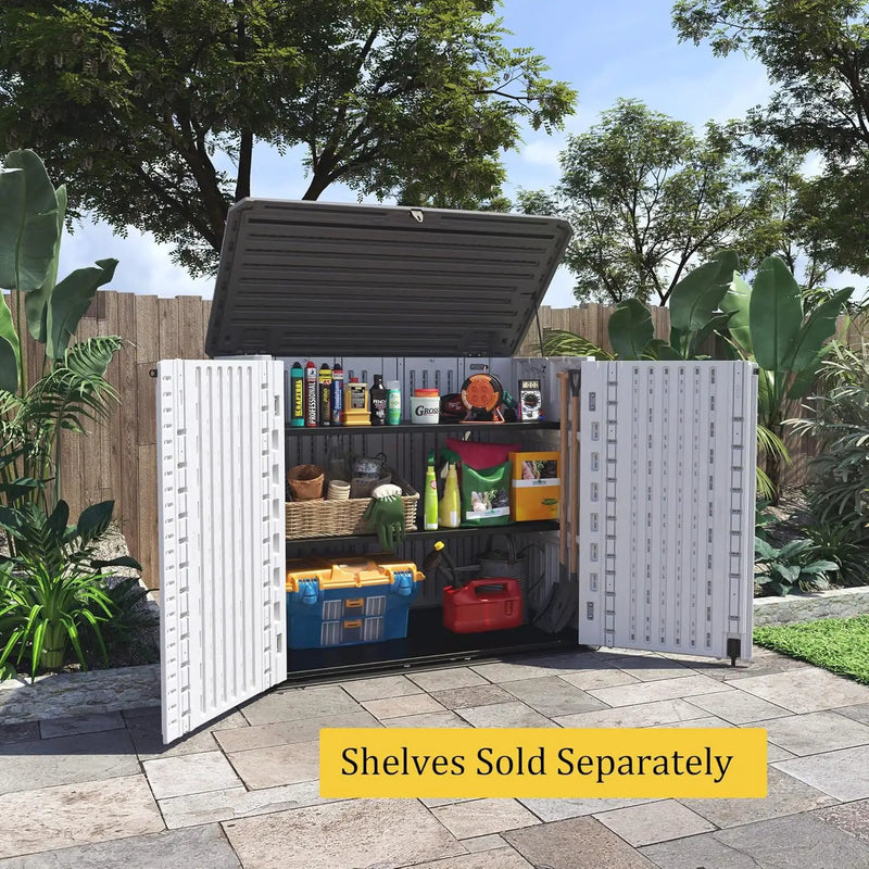 HOMSPARK Storage Shed Weather Resistance, Multi-Purpose Outdoor Storage Cabinet Waterproof, Outdoor Storage Cabinet for Bike, Garbage Cans, Lawnmower, Garden Accessories (off white, Standard-26 cu ft) by GreenHaven Gardens