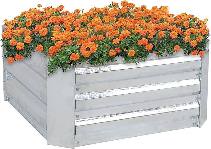 Sunnydaze 11.75" H Raised Metal Garden Bed - Galvanized Raised Garden Bed Outdoor for Vegetables and Flowers - Silver - Square by GreenHaven Gardens