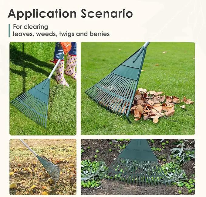 ORIENTOOLS Rake for Leaves,Adjustable Garden Leaf Rake ,Lightweight Steel Poly Yard Rake，22 Tines, 42 to 60 Inches (Silver Handle) by GreenHaven Gardens