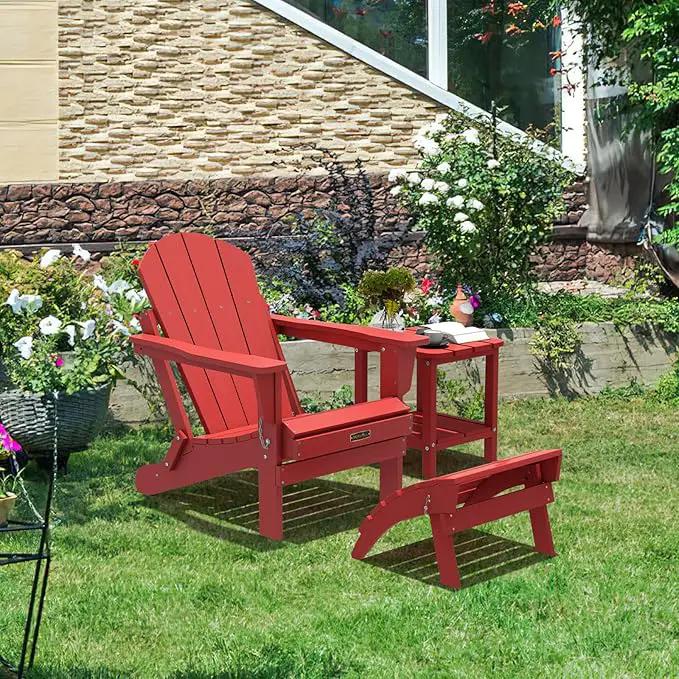SERWALL Folding Adirondack Chair Footstools Set of 2, Adirondack Ottomans Without Assembly, Red by GreenHaven Gardens
