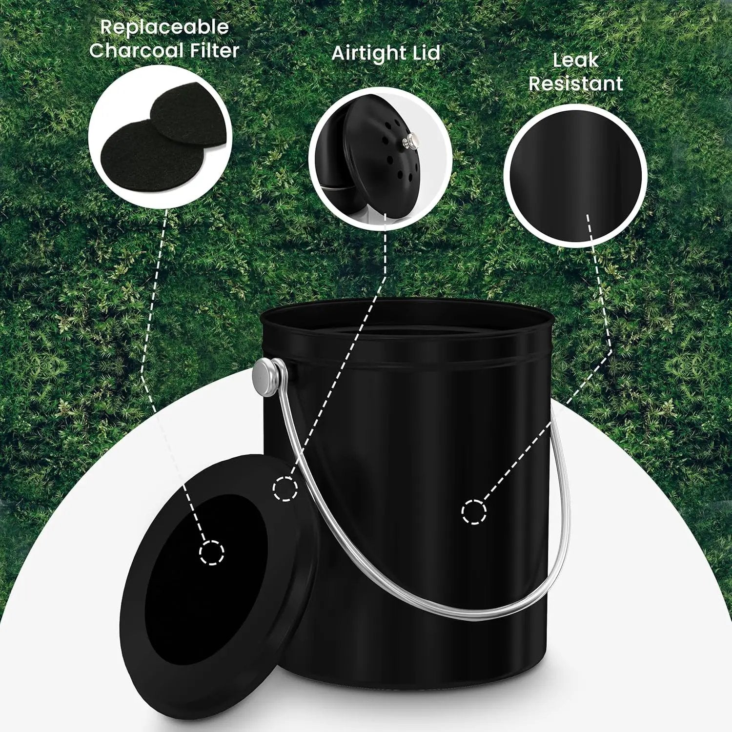 Utopia Kitchen Compost Bin for Kitchen Countertop, 1 Gallon Compost Bucket for Kitchen with Lid, Includes 1 Spare Charcoal Filter (Black) by GreenHaven Gardens