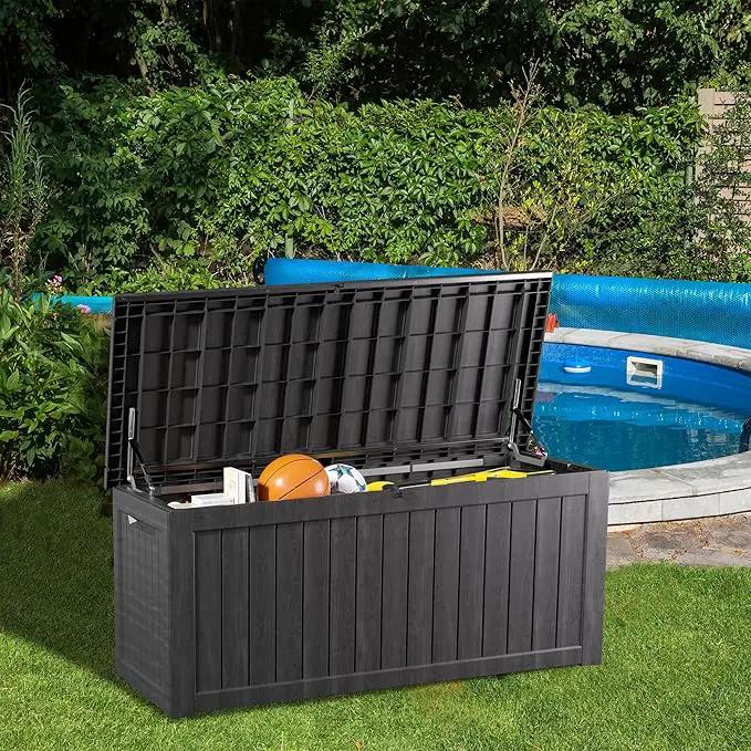200 Gallon Lockable Resin Deck Box, Waterproof & UV-Resistant Outdoor Storage Box for Outdoor Cushion Storage, Garden Tools & Pool Accessories Storage, Black by GreenHaven Gardens