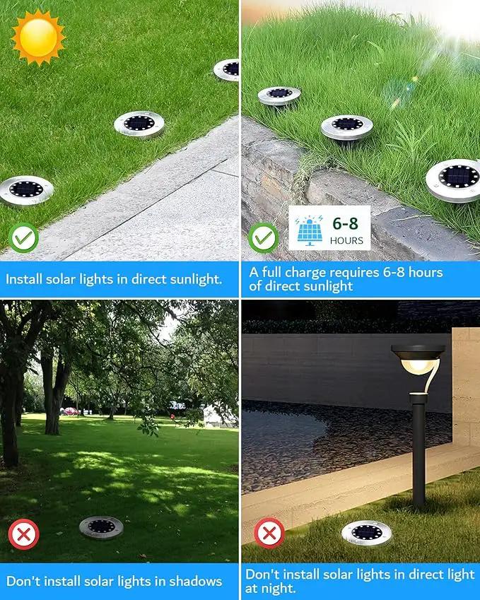 Biling Outdoor Lights 12 Packs, Bright 12 LEDs Waterproof, Ground Flat Pathway Lights Solar Powered for Yard Walkway Garden Driveway (White) by GreenHaven Gardens