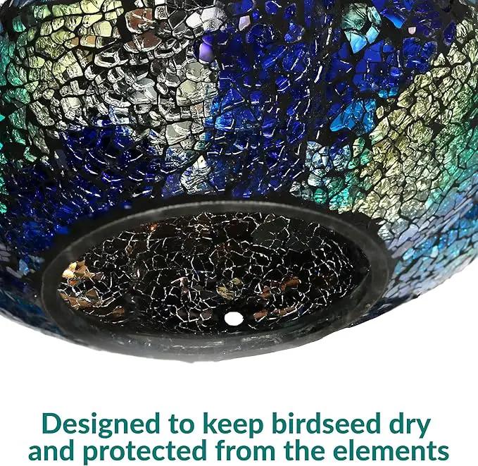 Sunnydaze 10-Inch Glass Mosaic Hanging Bird Feeder for Outdoors - Fly-Through Wild Bird Feeder - Indigo Flower Mosaic by GreenHaven Gardens