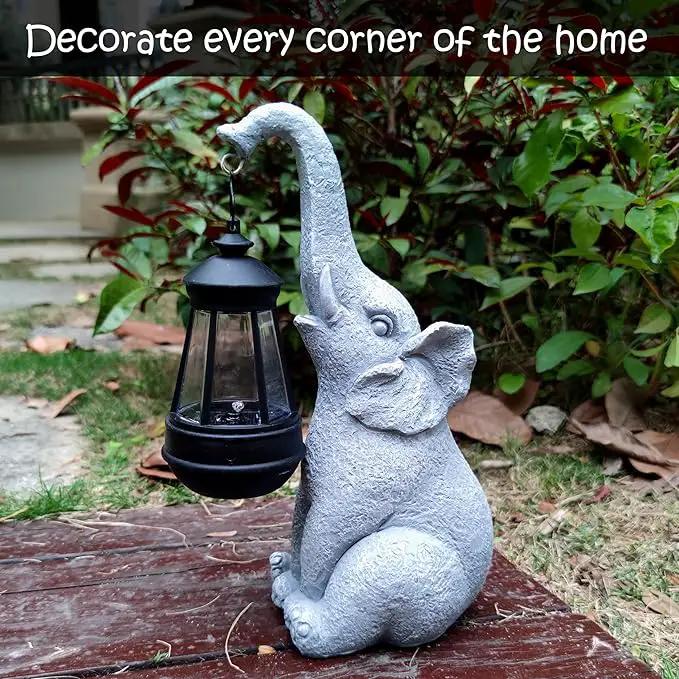 Elephant Solar Garden Statues,Resin Elephant Figurine Decorations with Solar Lights Lantern, Outdoor Elephant Decor Art for Lawn,Yard, Unique Housewarming Gift for Garden Home, VY-0617 by GreenHaven Gardens