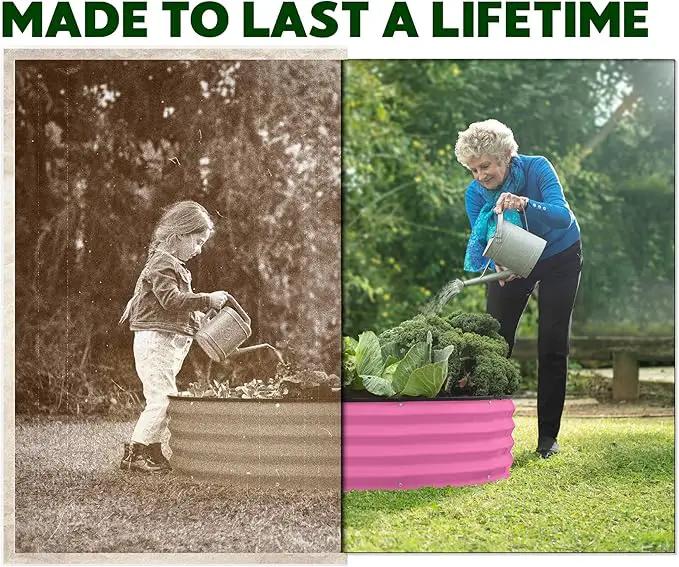 Round Galvanized Raised Garden Bed // 4×4×1 ft (2-Pack) Galvanized Raised Garden Beds Outdoor for Gardening, Vegetables, Flowers // Patented Tool-Free Design Round Planter (Pink) by GreenHaven Gardens