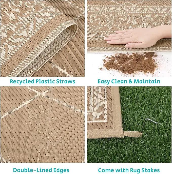 HEBE Outdoor Rug Waterproof 8x10, Reversible Plastic Straw Rug RV Camping Rug, Indoor Outdoor Patio Mat Clearance, Outside Carpet for Porch,Deck,Camper,Balcony,Backyard,Picnic by GreenHaven Gardens