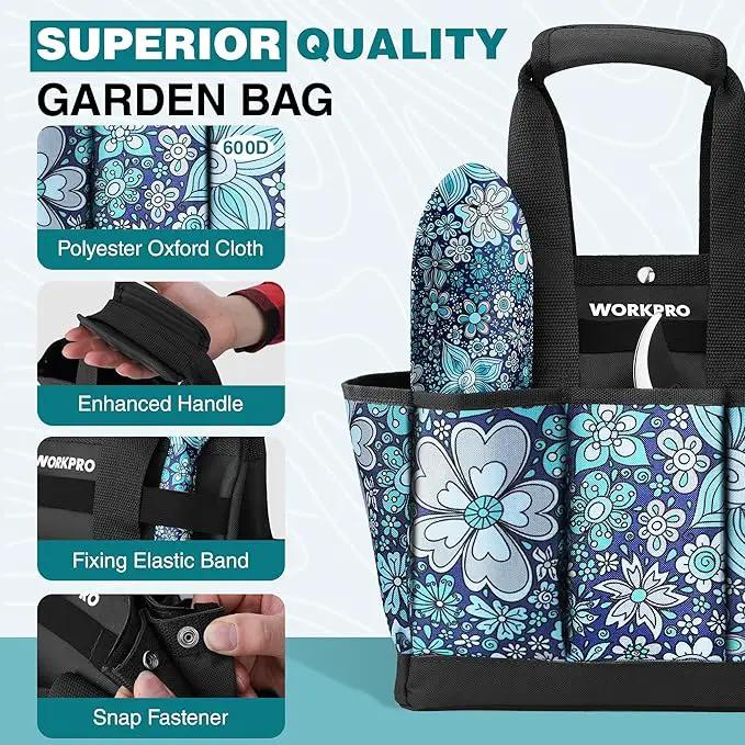 WORKPRO 5PCS Garden Tool Set, Aluminum Heavy Duty Gardening Tool Set with Garden Tool Bag, Outdoor Garden Hand Tools, Floral Blue by GreenHaven Gardens