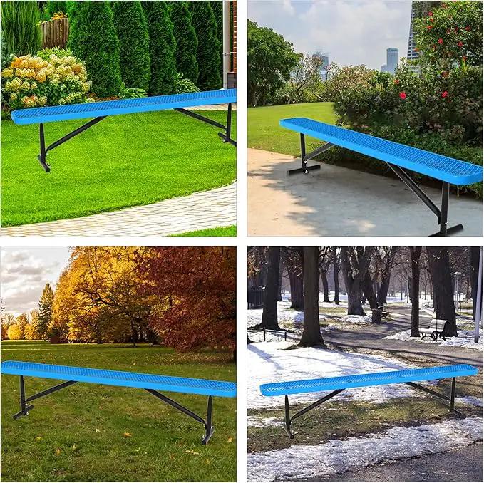 96" L Outdoor Metal Benches, Heavy Duty Garden Park Bench for Outside, Expanded Metal, Commercial Benches Mesh Bench for Shopping Mall, Store, Lawn, Park, Patio, Deck, Garden (Blue, 8FT) by GreenHaven Gardens