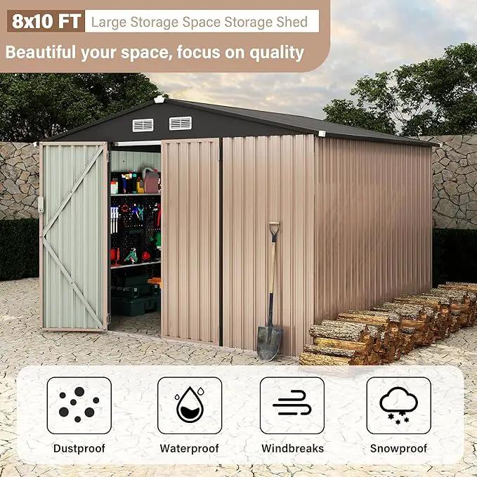 8x10 FT Metal Storage Sheds Outdoor, Metal Yard Sheds Garden Shed Kit, Tool Shed with Lockable Door, Utility Sheds Buildings with Air Vent for Backyard Garden Patio Lawn by GreenHaven Gardens