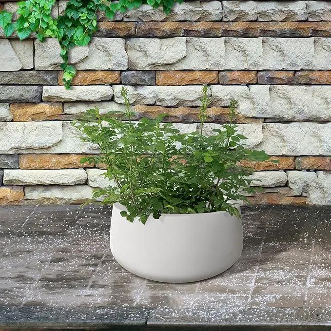 Kante 19.6" Dia Round Concrete Planter, Outdoor Indoor Garden Plant Pots with Drainage Hole and Rubber Plug, Modern Curvaceous Design, Pure White by GreenHaven Gardens