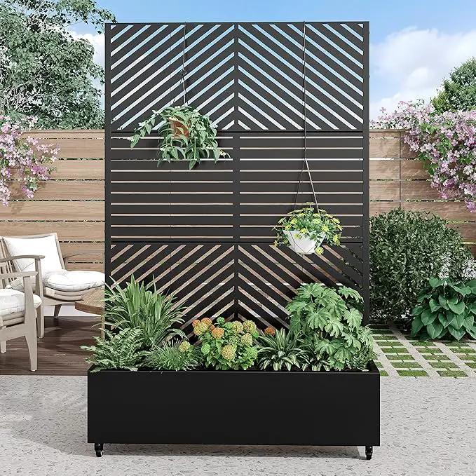Casaphoria Metal Raised Garden Bed with Trellis and Wheels, 72"x47"x16" Planter Box for Climbing Plants, Vegetables & Vines, Features Drainage Holes and Privacy Screen, Black(Parallel&Louvered) by GreenHaven Gardens