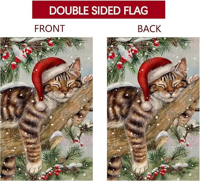 BLKWHT Winter Cat Garden Flag 12x18 Vertical Double Sided Christmas Holiday Outside Decorations Burlap Yard Flag BW738 by GreenHaven Gardens