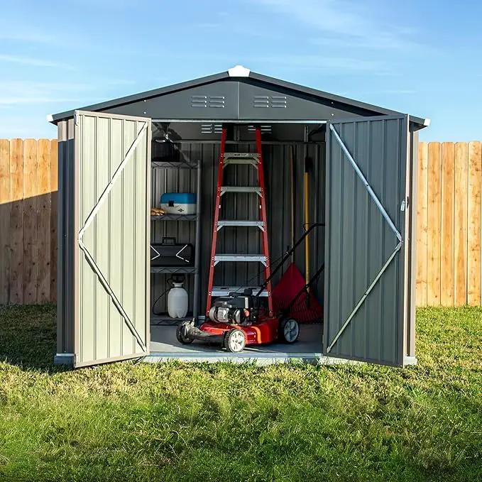 Metal Outdoor Galvanized Steel Storage Shed with Lockable Doors for Backyard or Patio Storage of Bikes, Grills, Supplies, Tools, Toys, for Lawn, Garden, and Camping, Tan (8x6) by GreenHaven Gardens