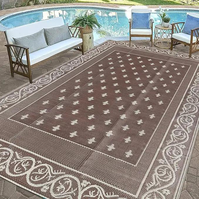 Pauwer 9'x12' Reversible Outdoor Rug, Waterproof Plastic Straw Area Rug for Patios, RV Mat, Camping, Picnic, Beach, Balcony, Pet Friendly, Lightweight by GreenHaven Gardens