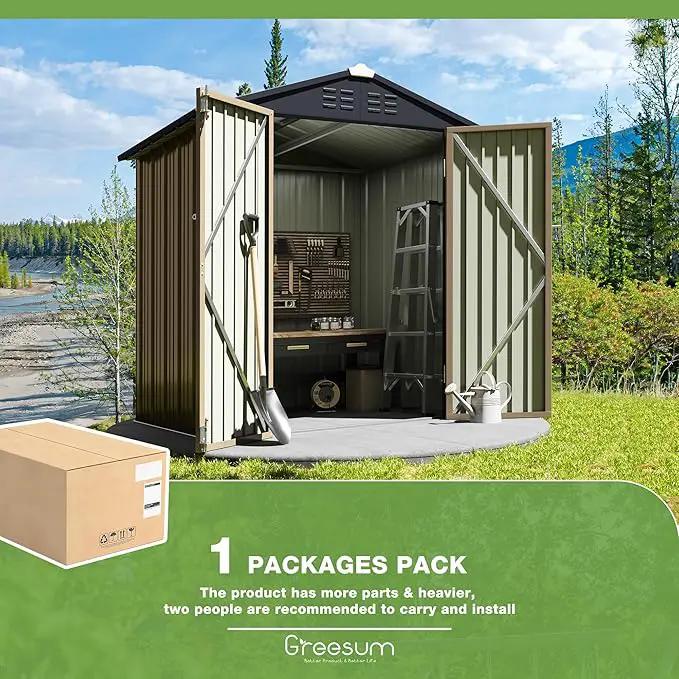 Greesum Outdoor Storage Shed 6 x 4 ft. Utility Tool Shed Metal Storage Garden Shed with Door & Lock for Patio Storage, Brown by GreenHaven Gardens