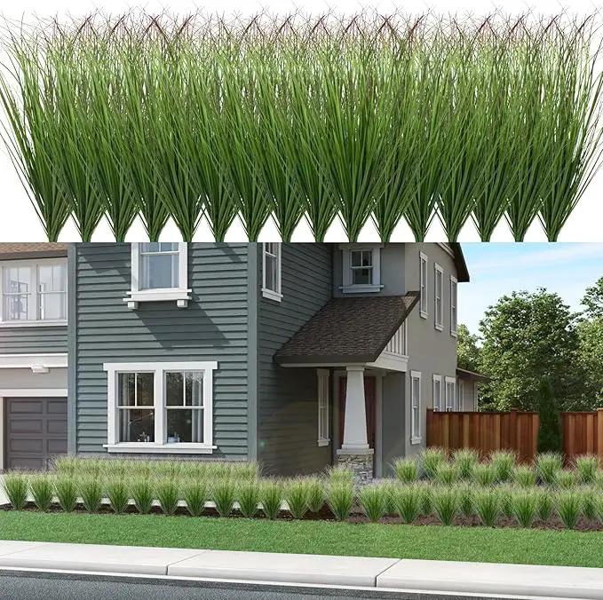 48Pcs Artificial Grass Plants Faux Shrubs Wheat Grass Fake Tall Grass Plants for Outdoor Decor Greenery Stems Weed for Room Indoor Home Decor（Green Red Tail by GreenHaven Gardens