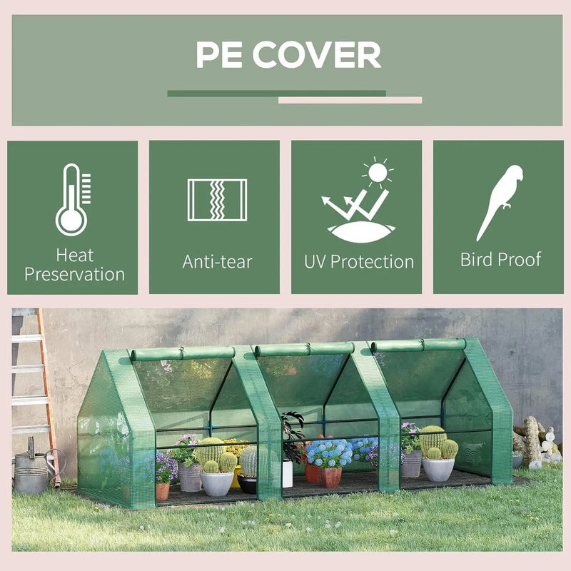 Outsunny 9' x 3' x 3' Mini Greenhouse with Zippered Doors & Roll-up Windows, Portable Plant Hot House with Durable PE Cover, Water Resistant, UV Protected for Outdoor Flowers, Vegetables, Green by GreenHaven Gardens