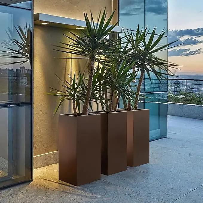 Metallic Heavy Tall Outdoor/Indoor Planter Box 14Lx14Wx30H Inches, Rectangular Tall Planter, Large Flowerpot, ‎25 Pounds, Espresso, No Assembly Required 1 Pack by GreenHaven Gardens