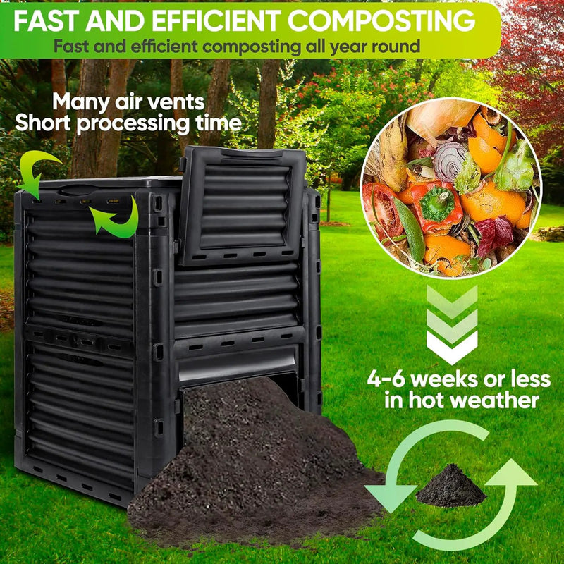F2C Garden Compost Bin from BPA Free Material -80 Gallon(300 L) Large Compost Bin Aerating Outdoor Compost Box Easy Assembling, Lightweight, Fast Creation of Fertile Soil, Black by GreenHaven Gardens