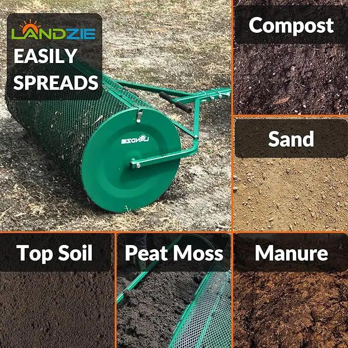 LANDZIE Lawn & Garden Spreaders - 44 Inch Heavy Duty Metal Mesh Basket Push/Tow Spreader - Compost, Peat Moss, Top Soil, Mulch - Durable Lightweight Multi-Purpose Yard Care Equipment - Manure Spreader by GreenHaven Gardens