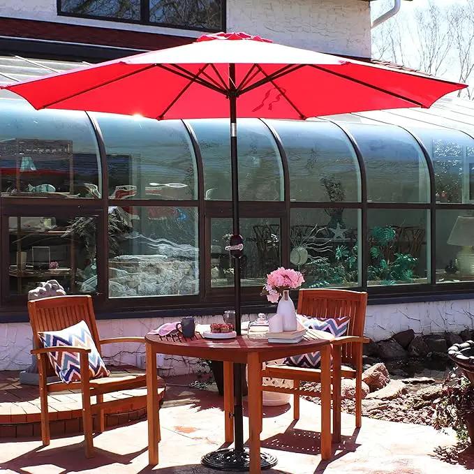 Sunnydaze Outdoor Patio Umbrella - Polyester Table Market Umbrella with Push-Button Tilt and Crank - 8 Sturdy Ribs - Red - 9ft by GreenHaven Gardens